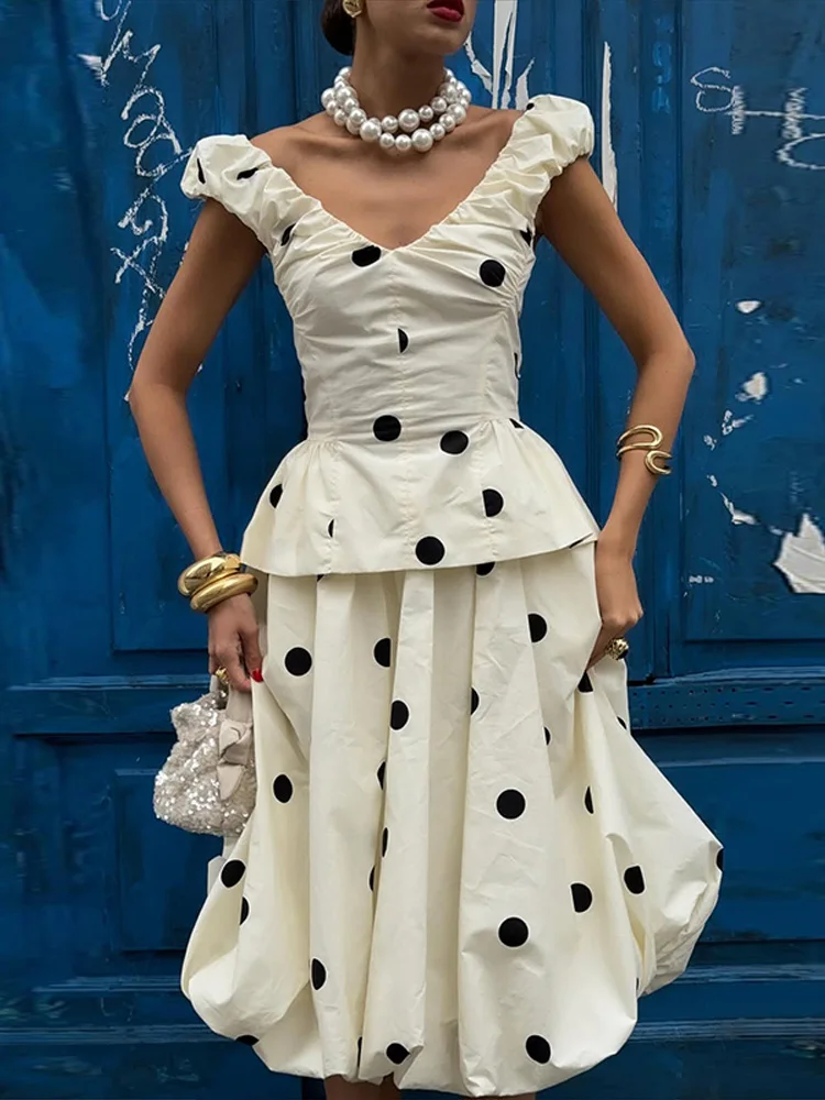 Men'S Formal Beach Wear - Elegant Polk Dot Women's Vest Skirts