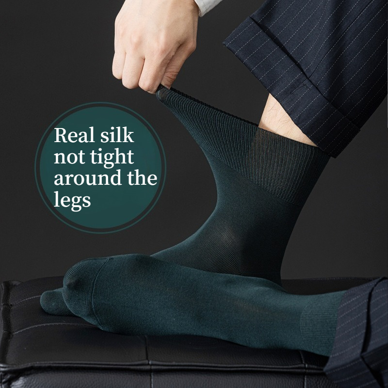 Men Formal Wear Green - Men's Real Silk Business Dress Socks,Non-Tight