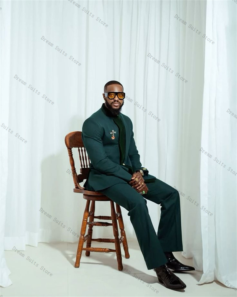 Men Formal Wear Green - Splicing Color Men Suit Set 2