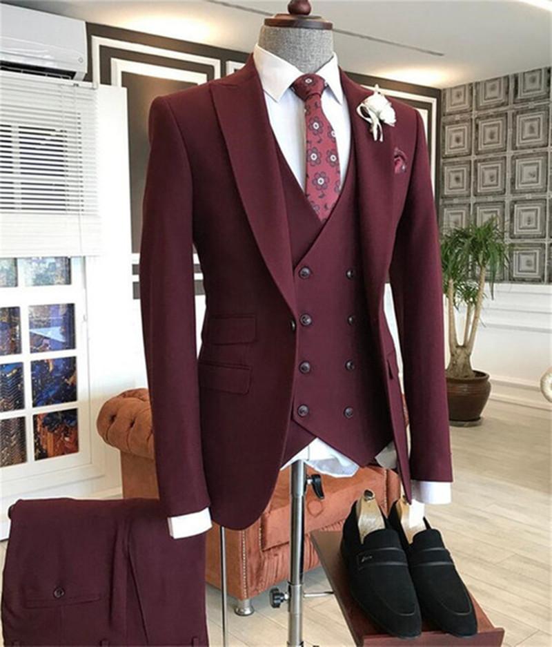 Men Formal Wear With Blazer - 2021 Burgundy Đôi Áo Vest Trang