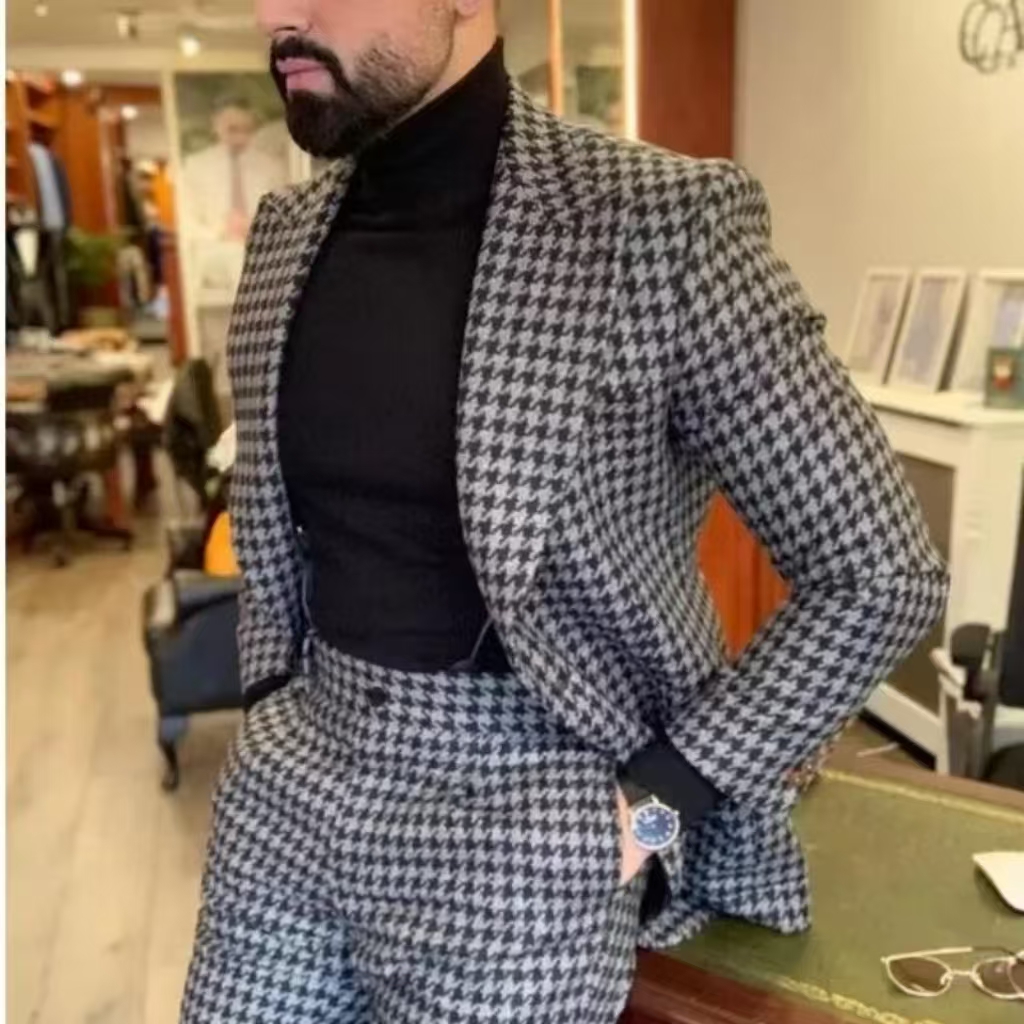 Houndstooth Vintage Men's Suit - đánh giá và giá Men Formal Wear With Blazer