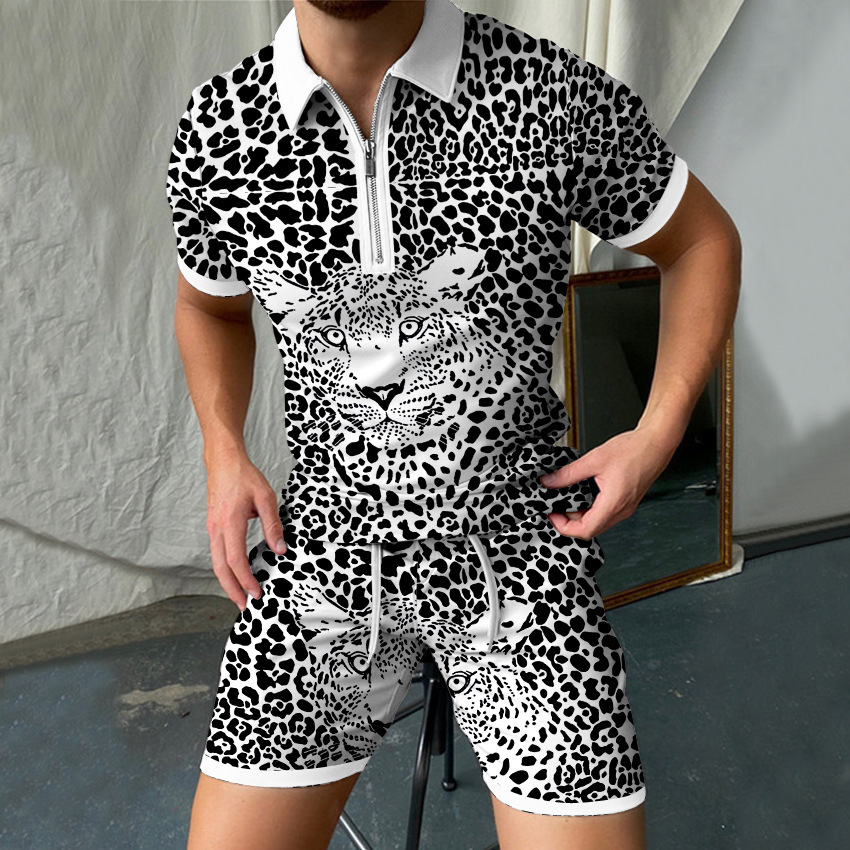 Leopard 3D Print Men Short Sle - đánh giá và giá Men'S Formal Beach Wear