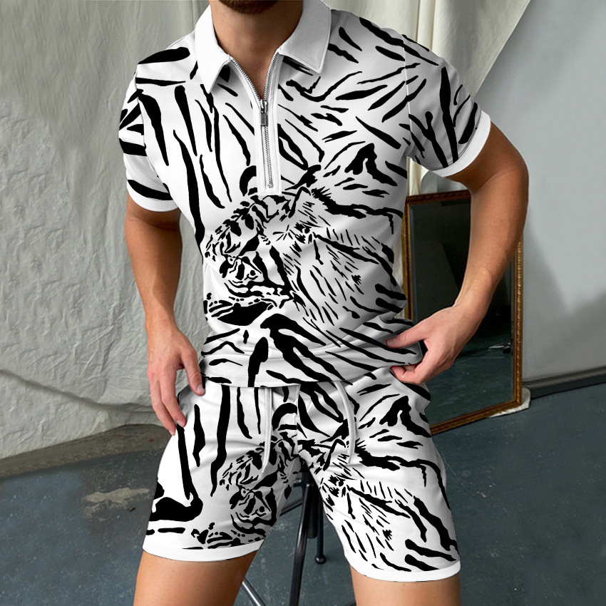 Leopard 3D Print Men Short Sle - đánh giá và giá Men'S Formal Beach Wear
