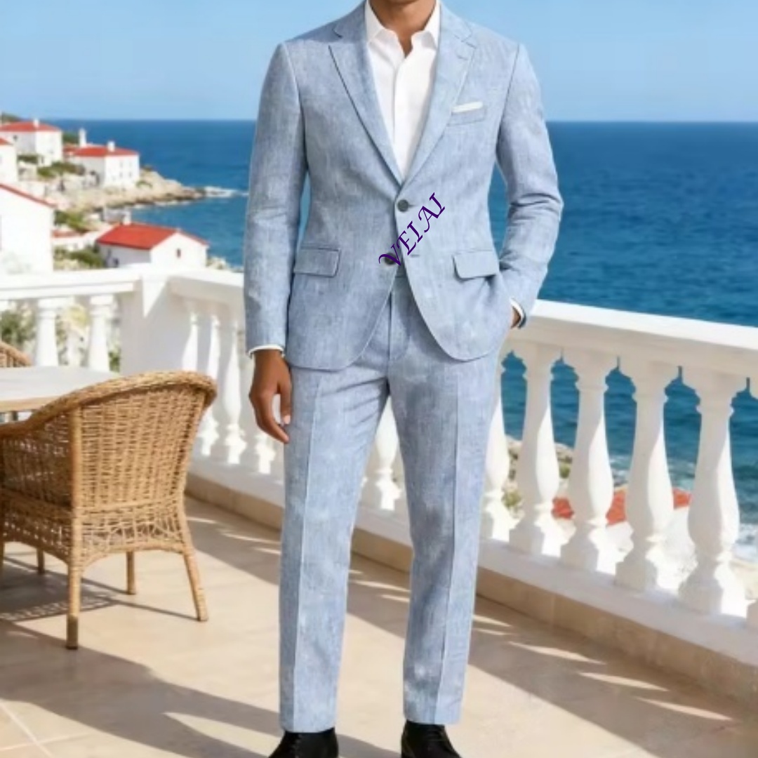 Customized Soft Sky Blue Linen - đánh giá và giá Men'S Formal Beach Wear