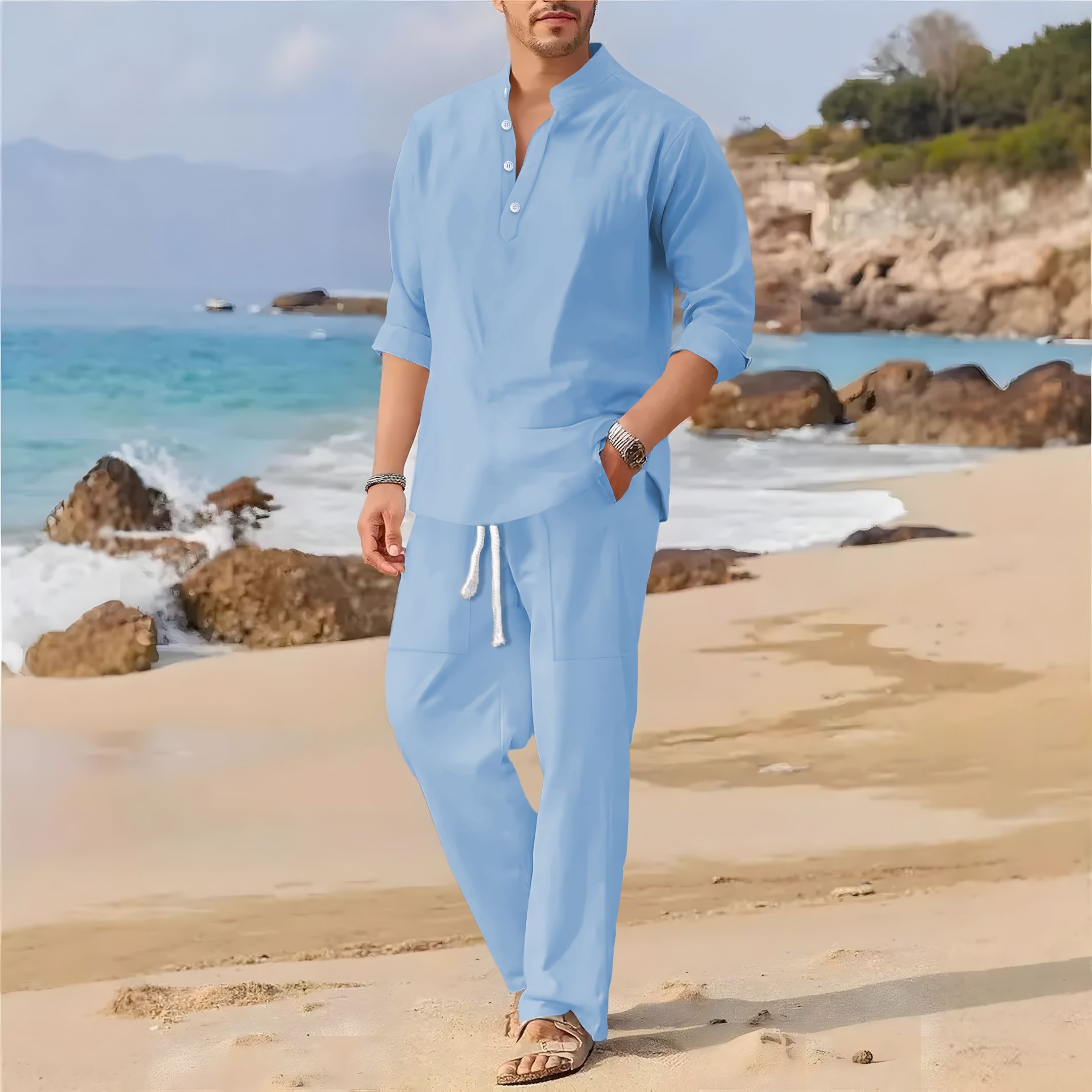 Men's retro cotton and linen s - đánh giá và giá Men'S Formal Beach Wear