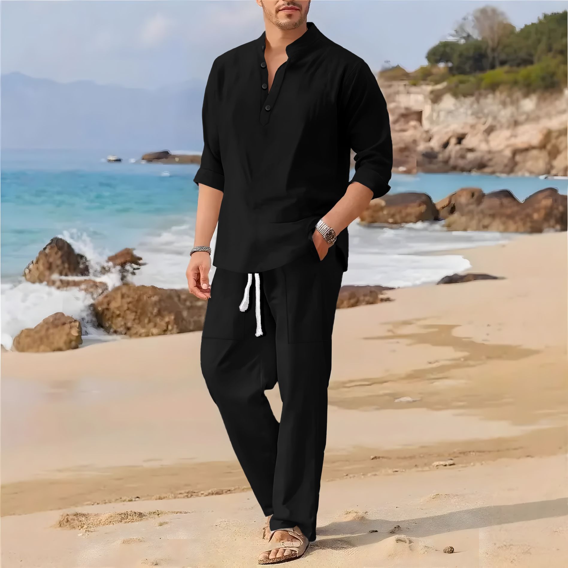 Men's retro cotton and linen s - đánh giá và giá Men'S Formal Beach Wear