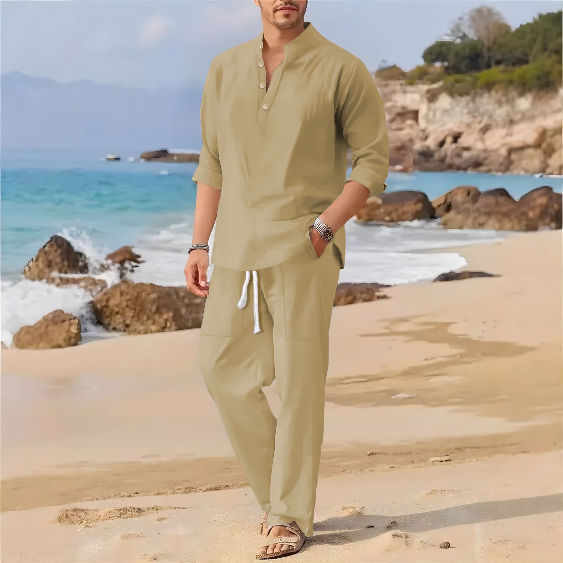 Men's retro cotton and linen s - đánh giá và giá Men'S Formal Beach Wear