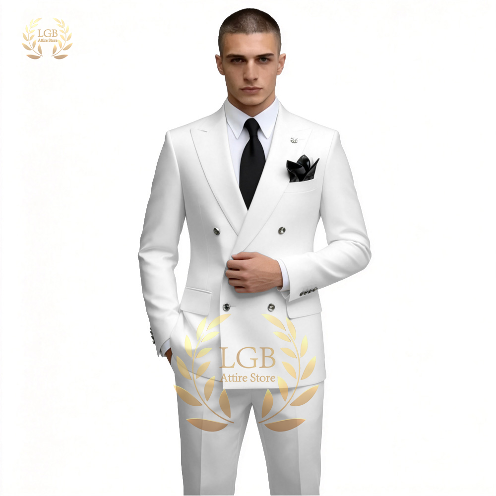 Men's White Double Breasted Su - đánh giá và giá Men Formal Wear With Blazer