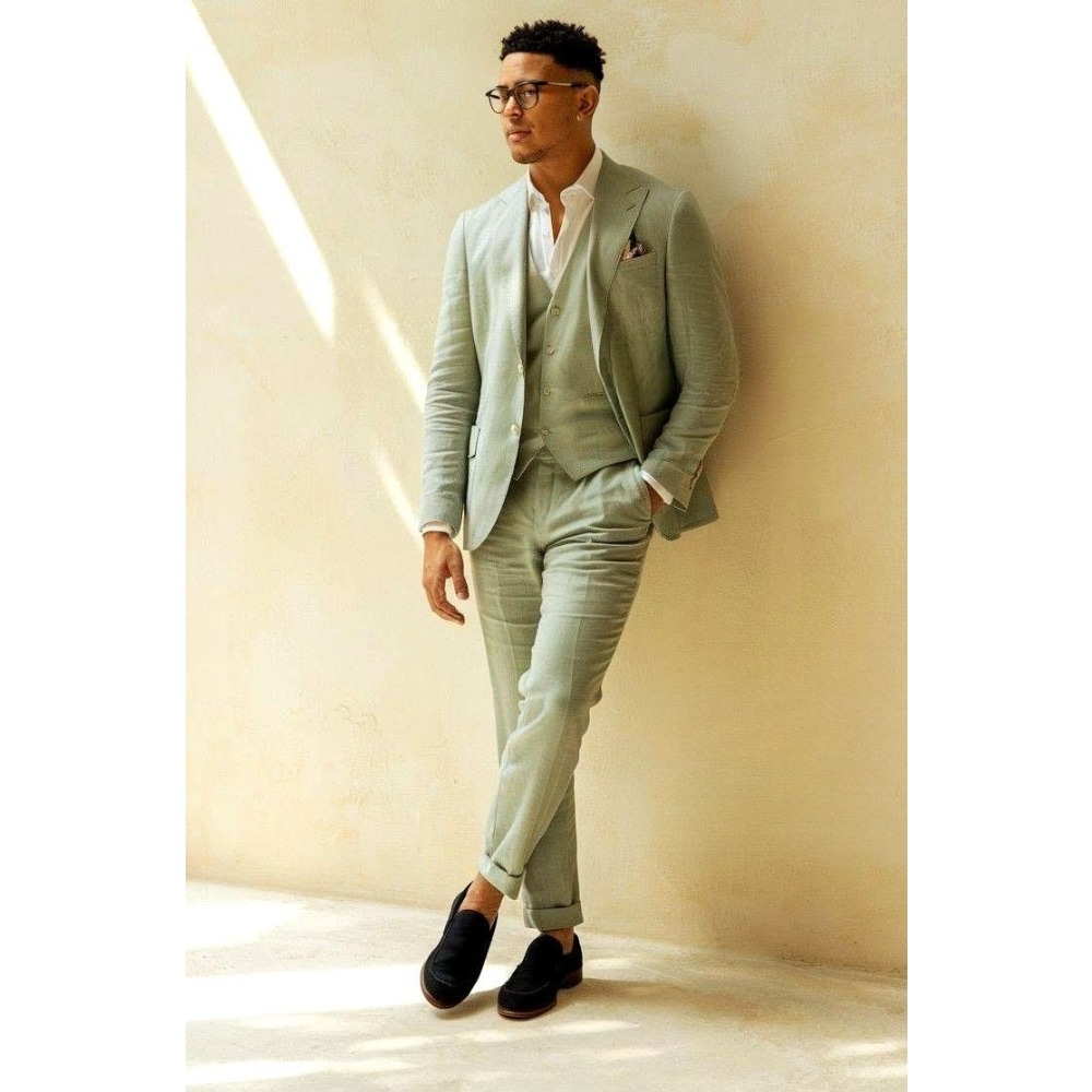 Sage Green Linen Wedding Suits - đánh giá và giá Men Formal Wear Green