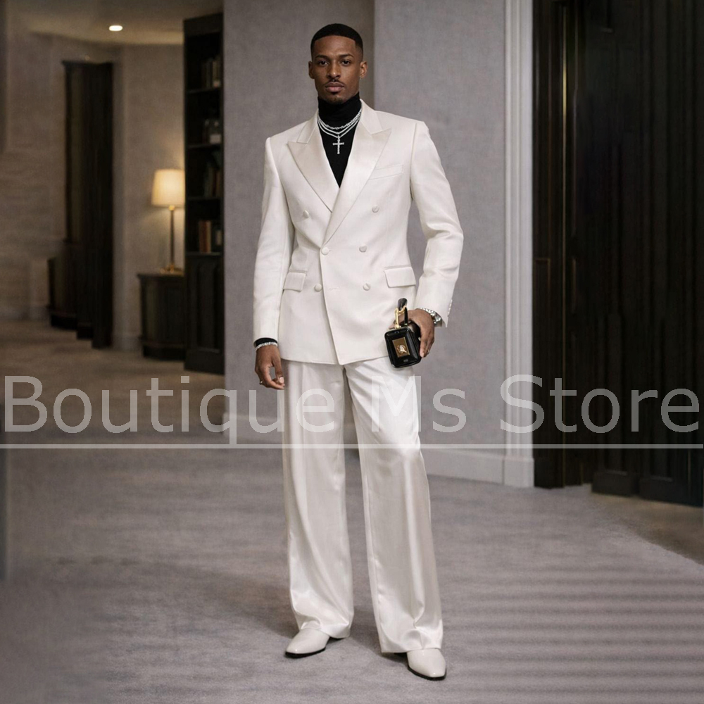 Men's White Satin Suit 2 Piece - đánh giá và giá Formal Wear For Men In Wedding