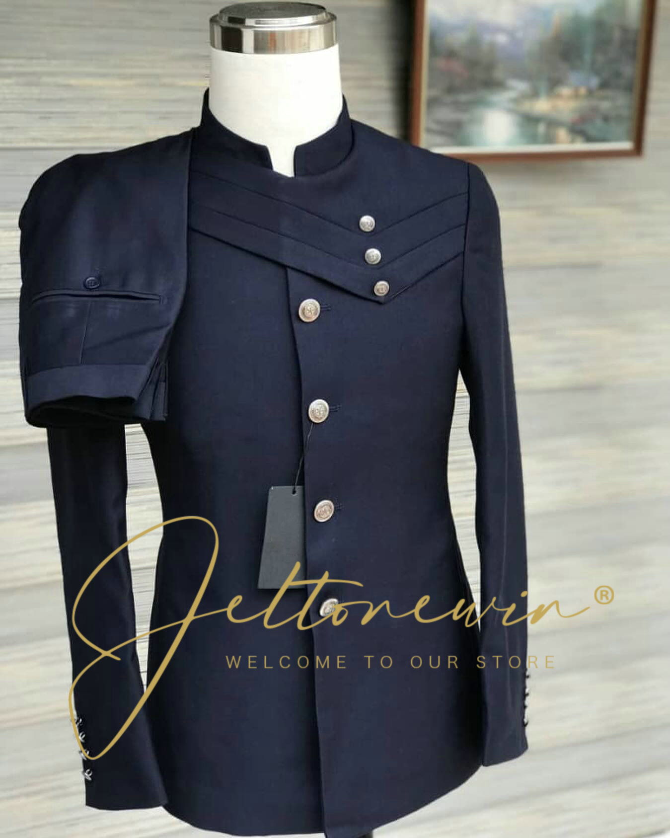 Men's Navy Blue Suit Set with  - đánh giá và giá Formal Wear For Men In Wedding