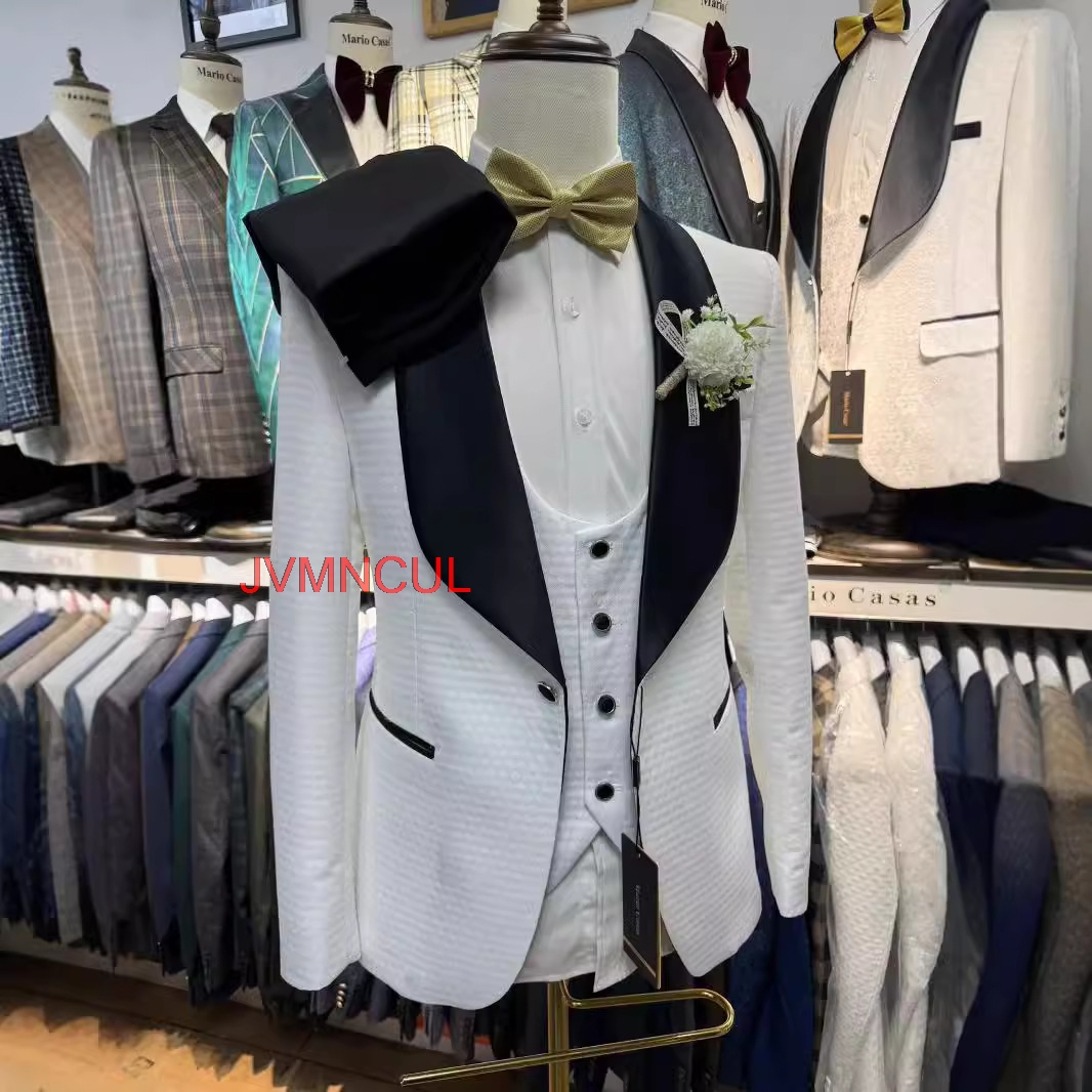 2026 Men's White Jacquard 3 Pi - đánh giá và giá Men'S Formal Wear For Reception