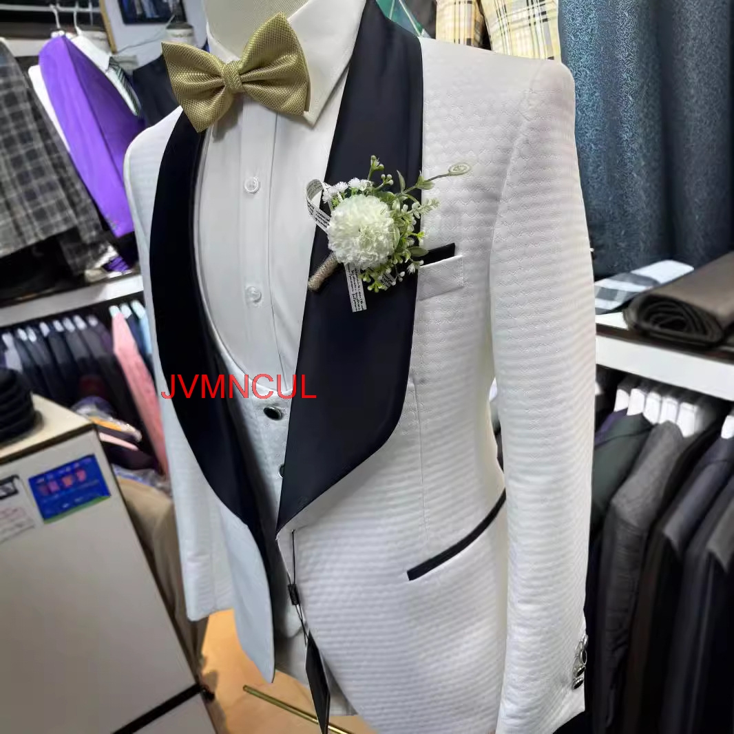 2026 Men's White Jacquard 3 Pi - đánh giá và giá Men'S Formal Wear For Reception