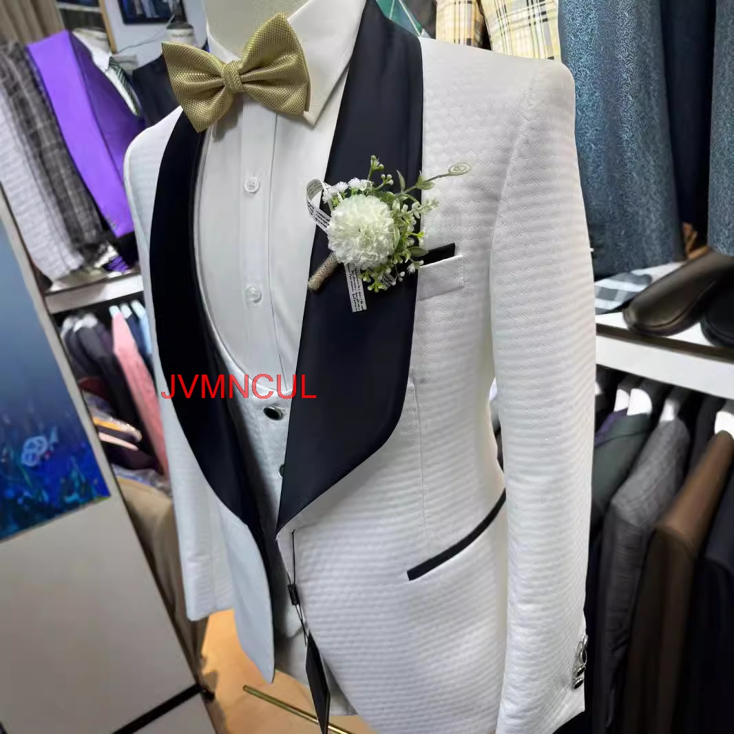 2026 Men's White Jacquard 3 Pi - đánh giá và giá Men'S Formal Wear For Reception