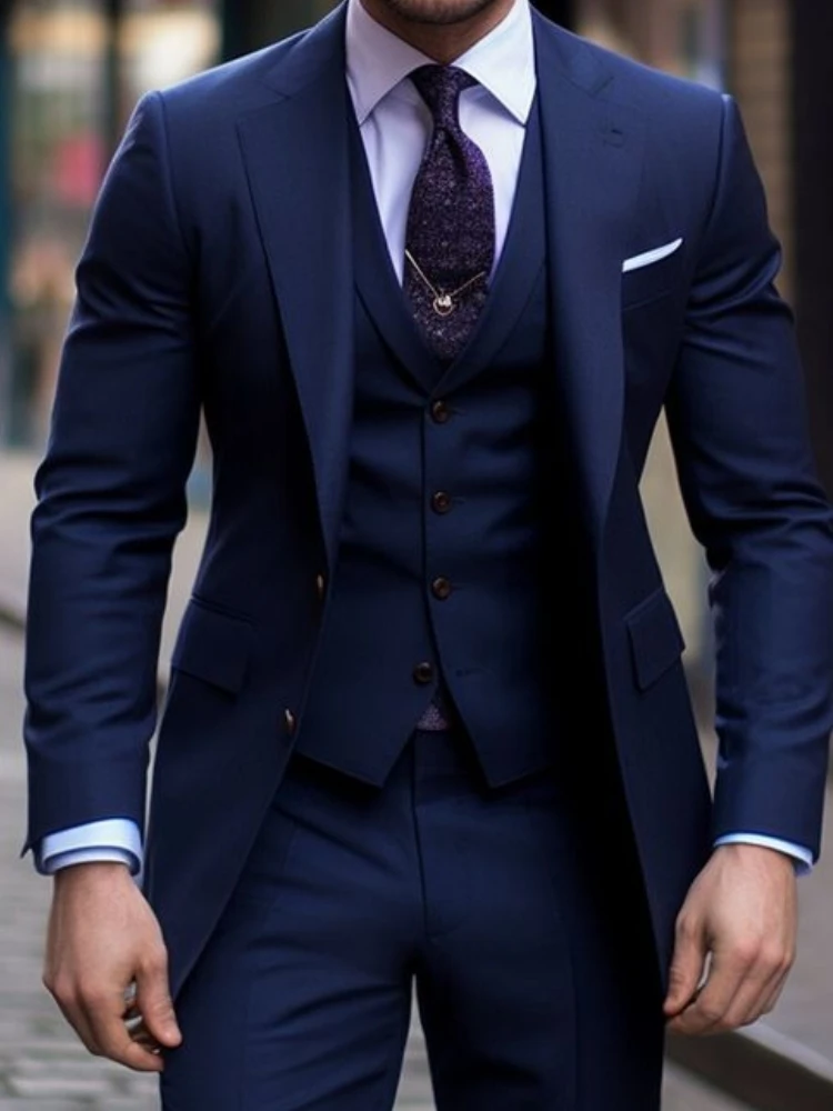 Navy Blue 3 Pieces Casual Male - đánh giá và giá Men Formal Wear With Blazer