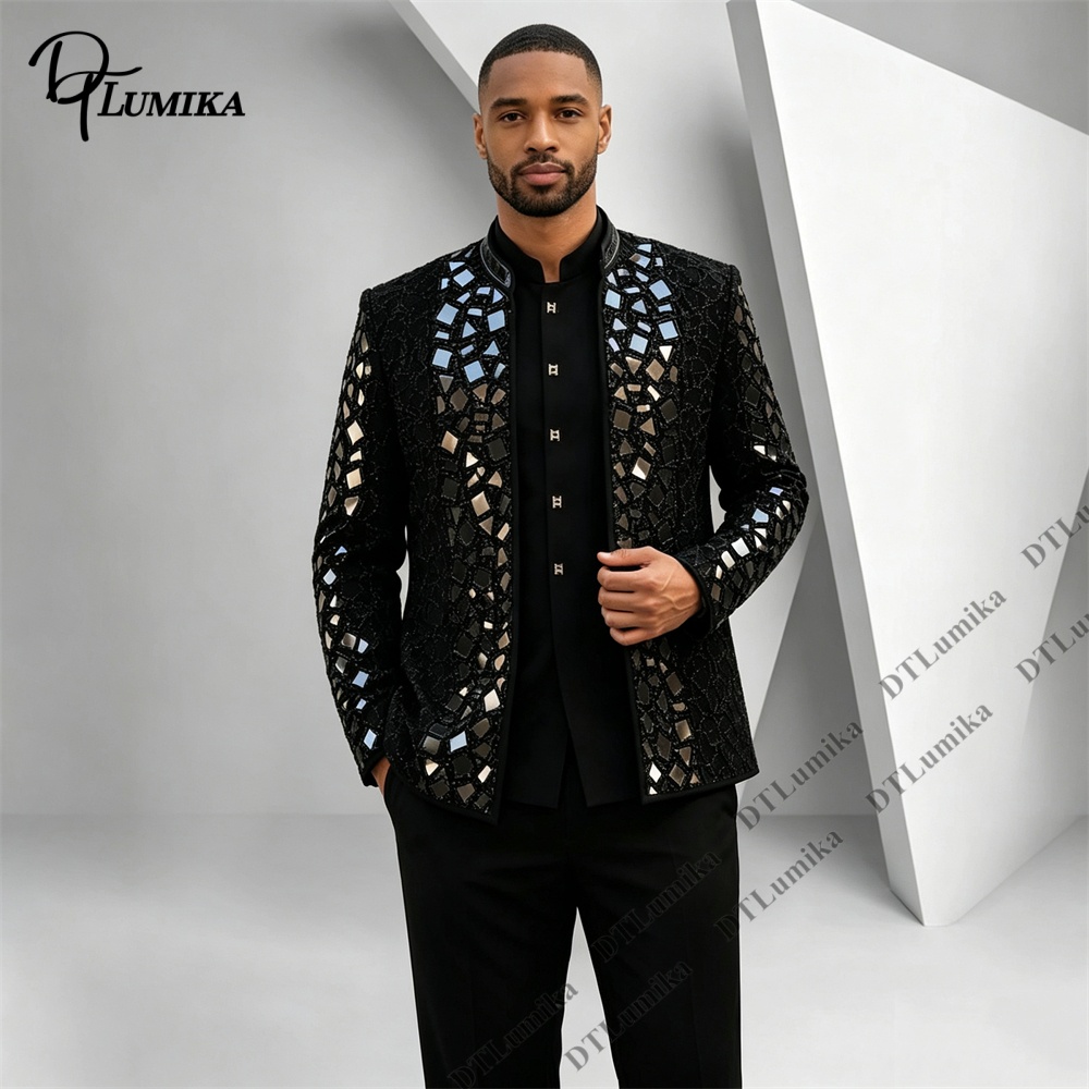Men Black Mandarin Collar Suit - đánh giá và giá Men Formal Wear With Blazer
