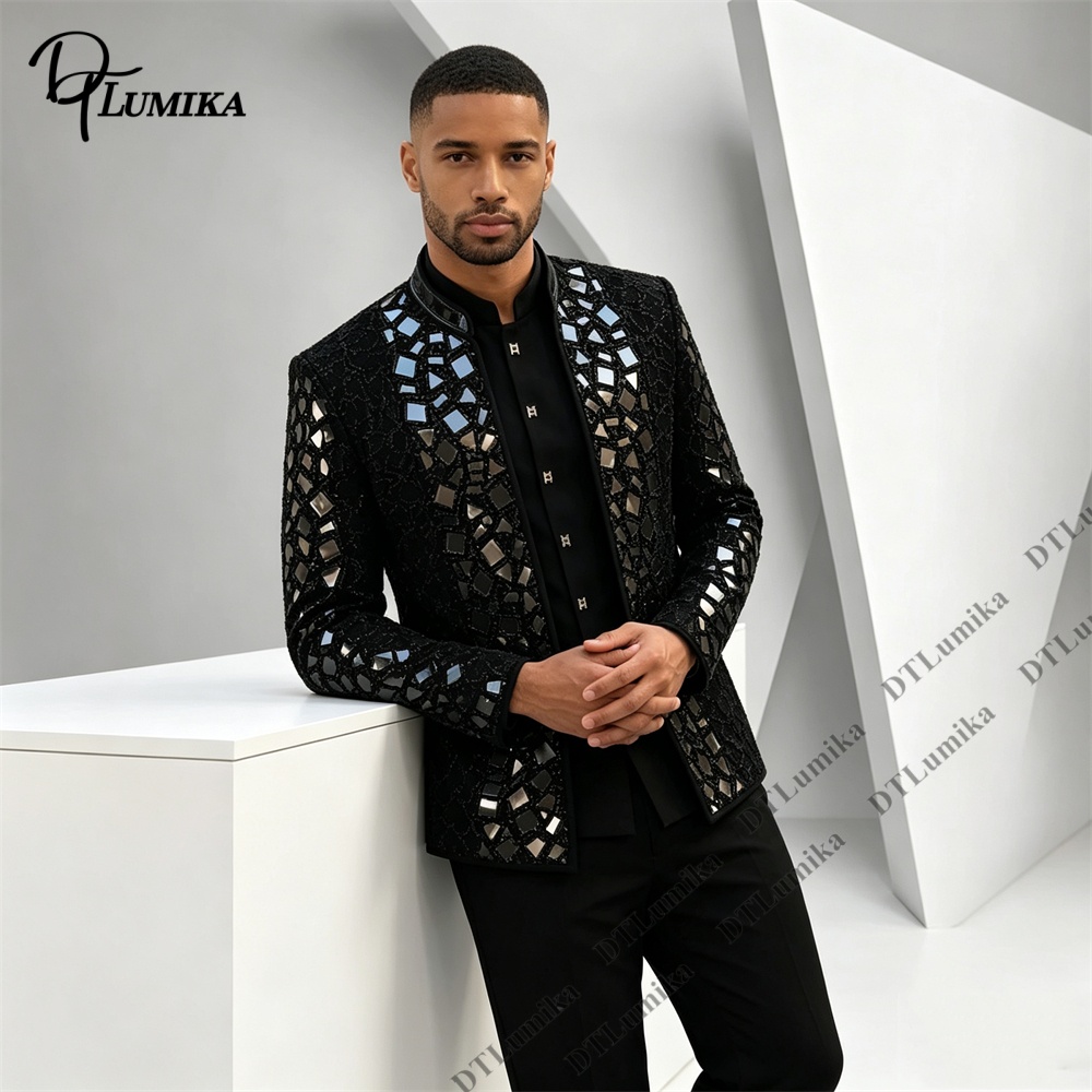 Men Black Mandarin Collar Suit - đánh giá và giá Men Formal Wear With Blazer