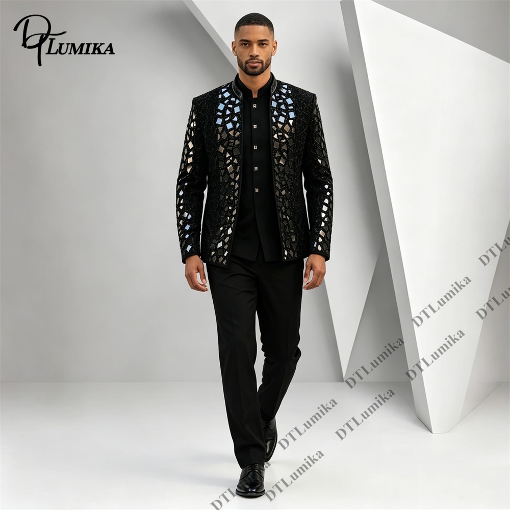 Men Black Mandarin Collar Suit - đánh giá và giá Men Formal Wear With Blazer