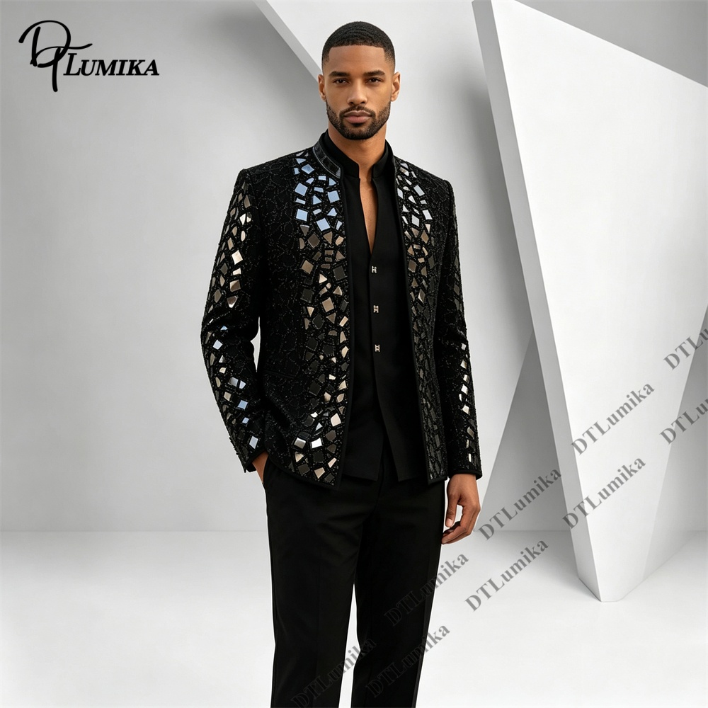 Men Black Mandarin Collar Suit - đánh giá và giá Men Formal Wear With Blazer