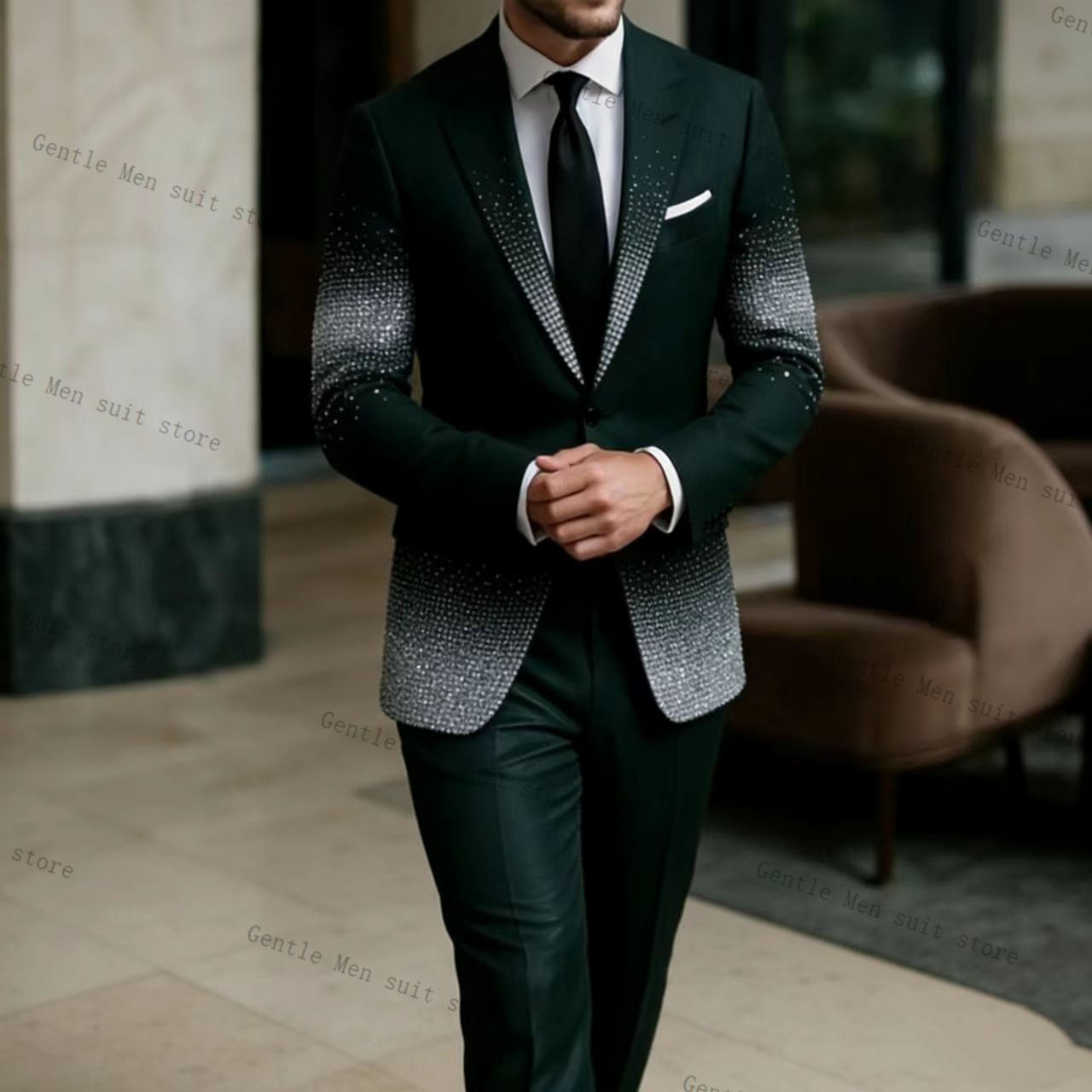 Crystals Groom Green Men Suit  - đánh giá và giá Men Formal Wear Green